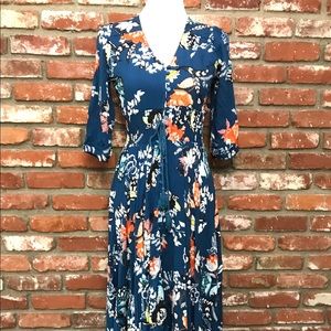 NWT JAASE XS Blue Floral Long Maxi Boho Dress